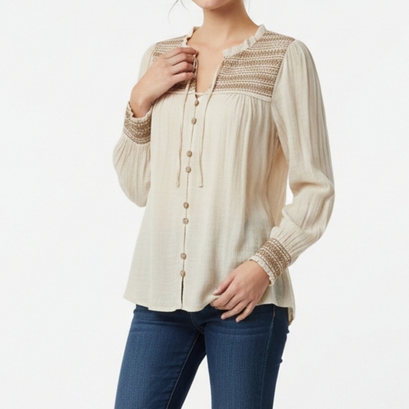 Elegant Cream Button-Up Women's Top Size L - Picture 1 of 17